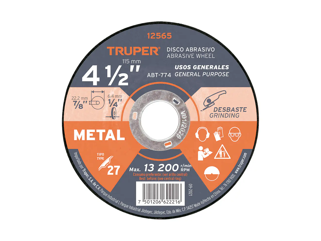 Disco para desbaste de metal, Tipo 27, diámetro 4-1/2