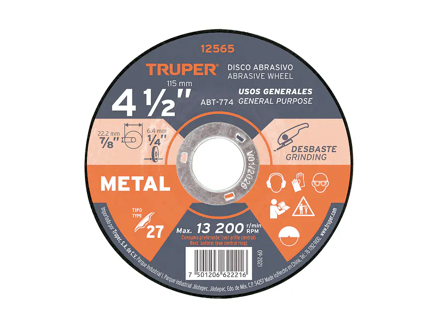 Disco para desbaste de metal, Tipo 27, diámetro 4-1/2