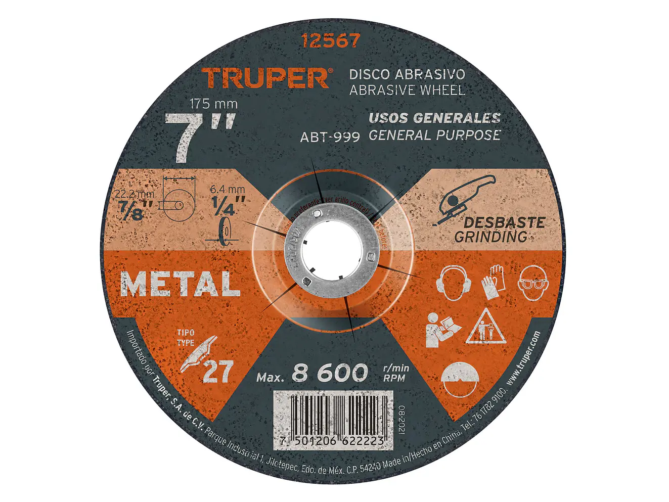 Disco para desbaste de metal, Tipo 27, diámetro 7