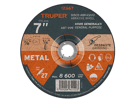 Disco para desbaste de metal, Tipo 27, diámetro 7