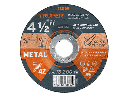 Disco para corte de metal, tipo 27, diámetro 4-1/2' TRUPER 12569 - Envío a todo Colombia | aztools.co