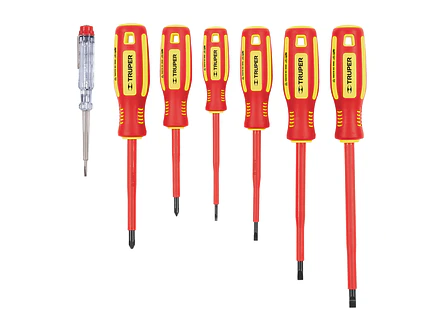Juego de 6 destornilladores dieléctricos y 1 tester Truper 14196 - Foto 1 | aztools.co