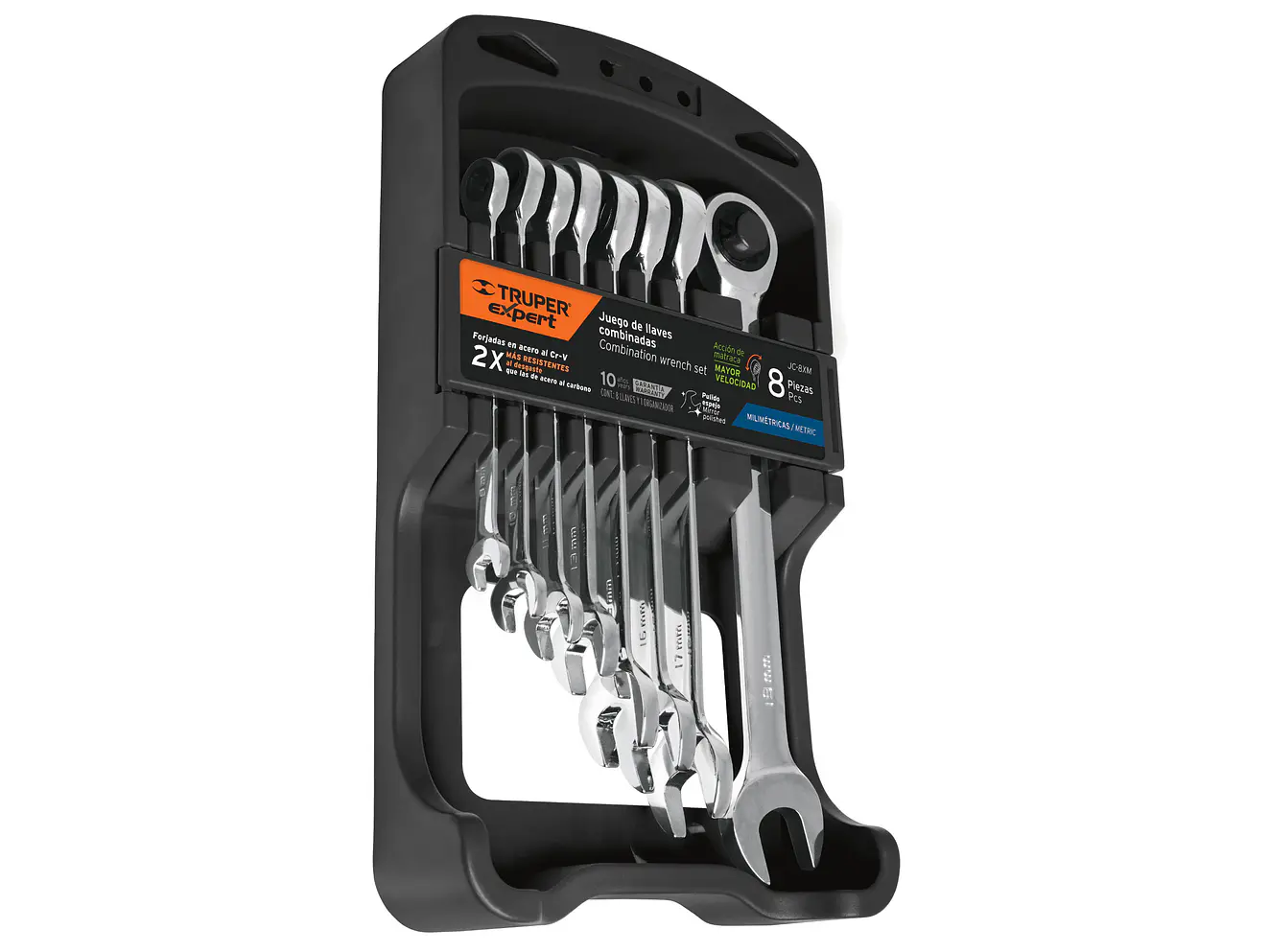 Juego de 8 llaves métricas pulidas con ratchet Truper Expert 15816 - Foto 1 | aztools.co
