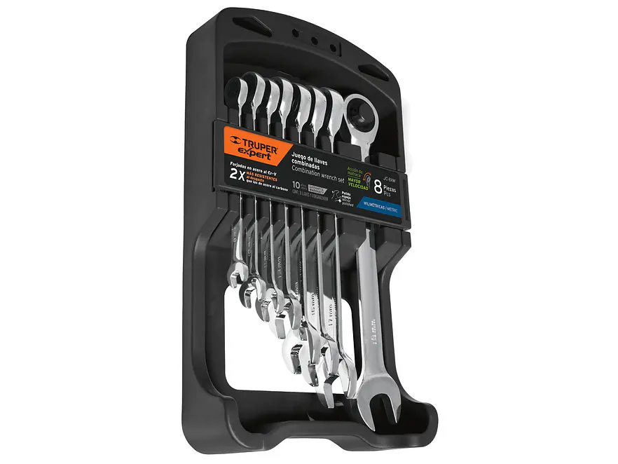 Juego de 8 llaves métricas pulidas con ratchet Truper Expert 15816 - Foto 1 | aztools.co