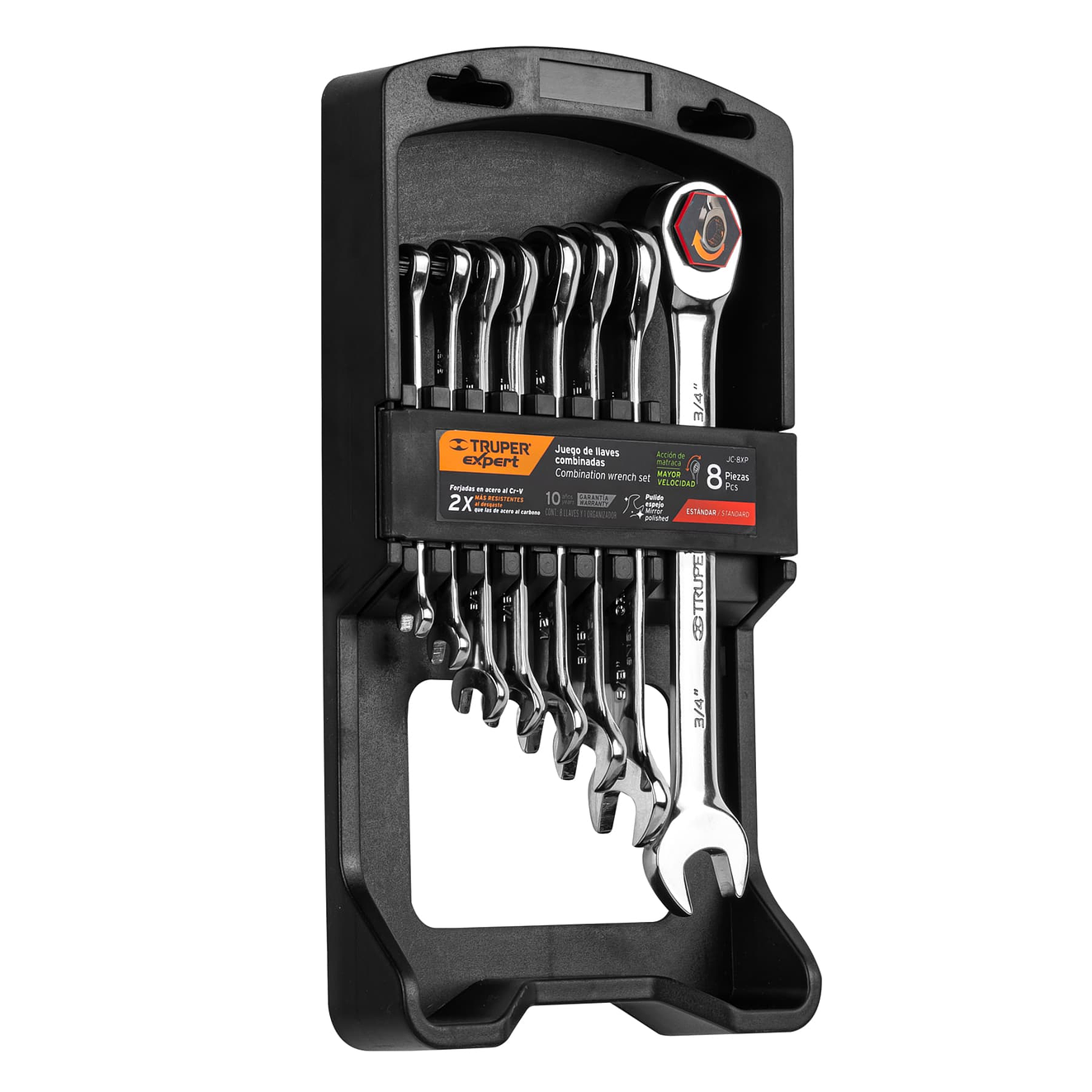 Juego de 8 llaves en pulgadas pulidas con ratchet  Truper 15817 JC-8XP 1