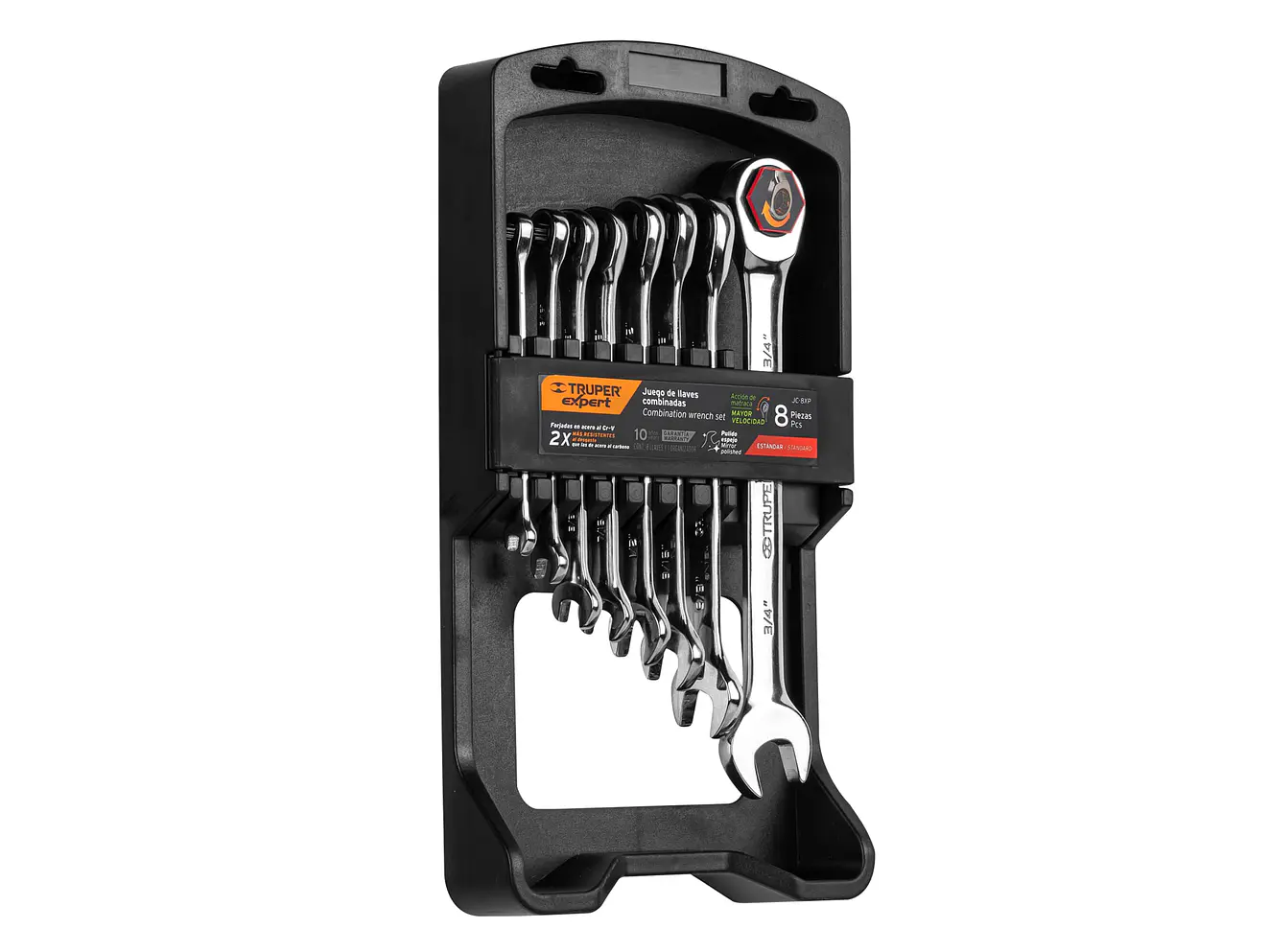 Juego de 8 llaves en pulgadas pulidas con ratchet  Truper 15817 JC-8XP - Foto 1 | aztools.co
