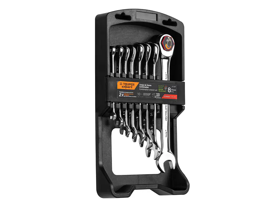 Juego de 8 llaves en pulgadas pulidas con ratchet  Truper 15817 JC-8XP - Foto 1 | aztools.co