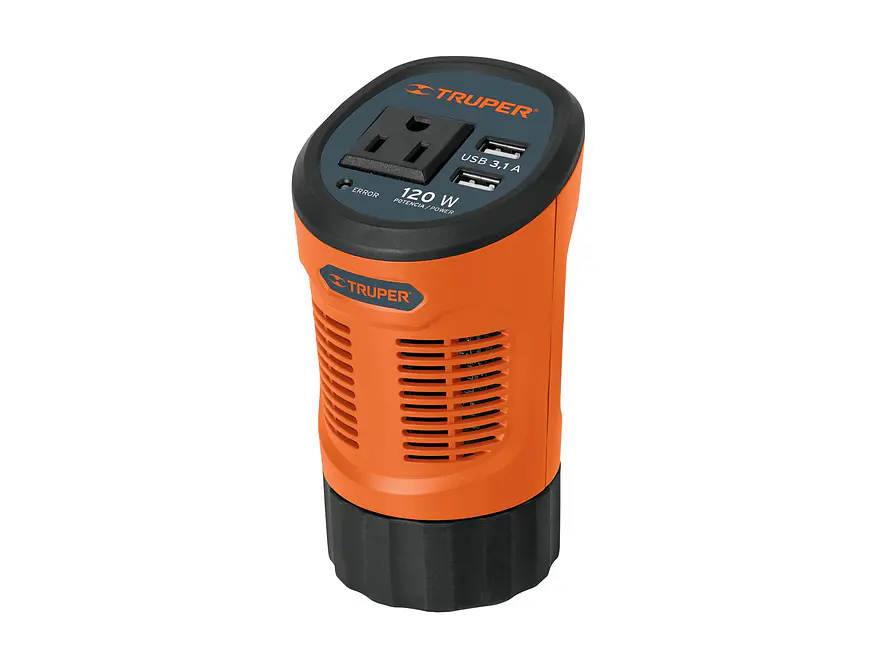 Inversor de corriente TRUPER 15725  tipo vaso con 2 puertos USB 120W  - Foto 1 | aztools.co