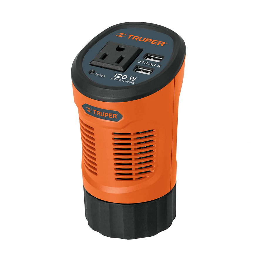 Inversor de corriente tipo vaso con 2 puertos USB 120W TRUPER 15725 INCO-120 1