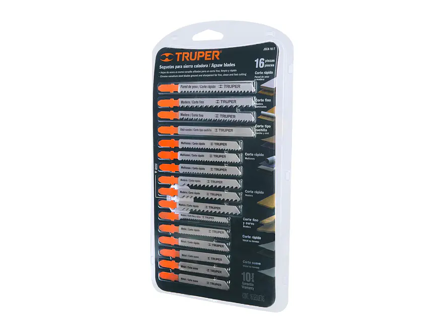 Juego seguetas caladoras, zanco t, cortes rectos, 16 piezas Truper 16705 - Foto 2 | aztools.co