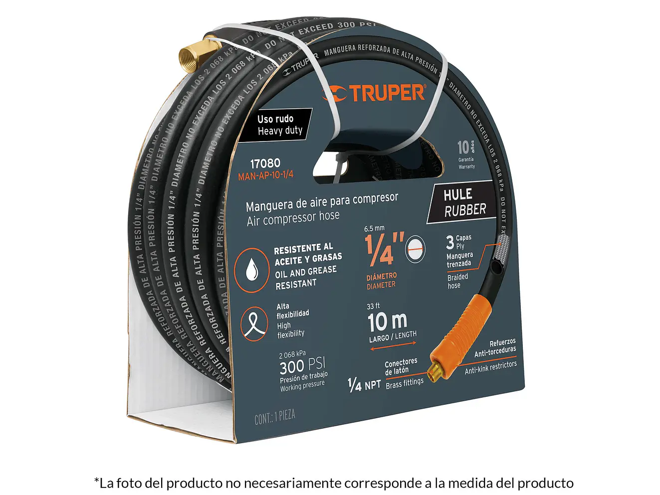 Manguera de caucho para compresor, 1/4