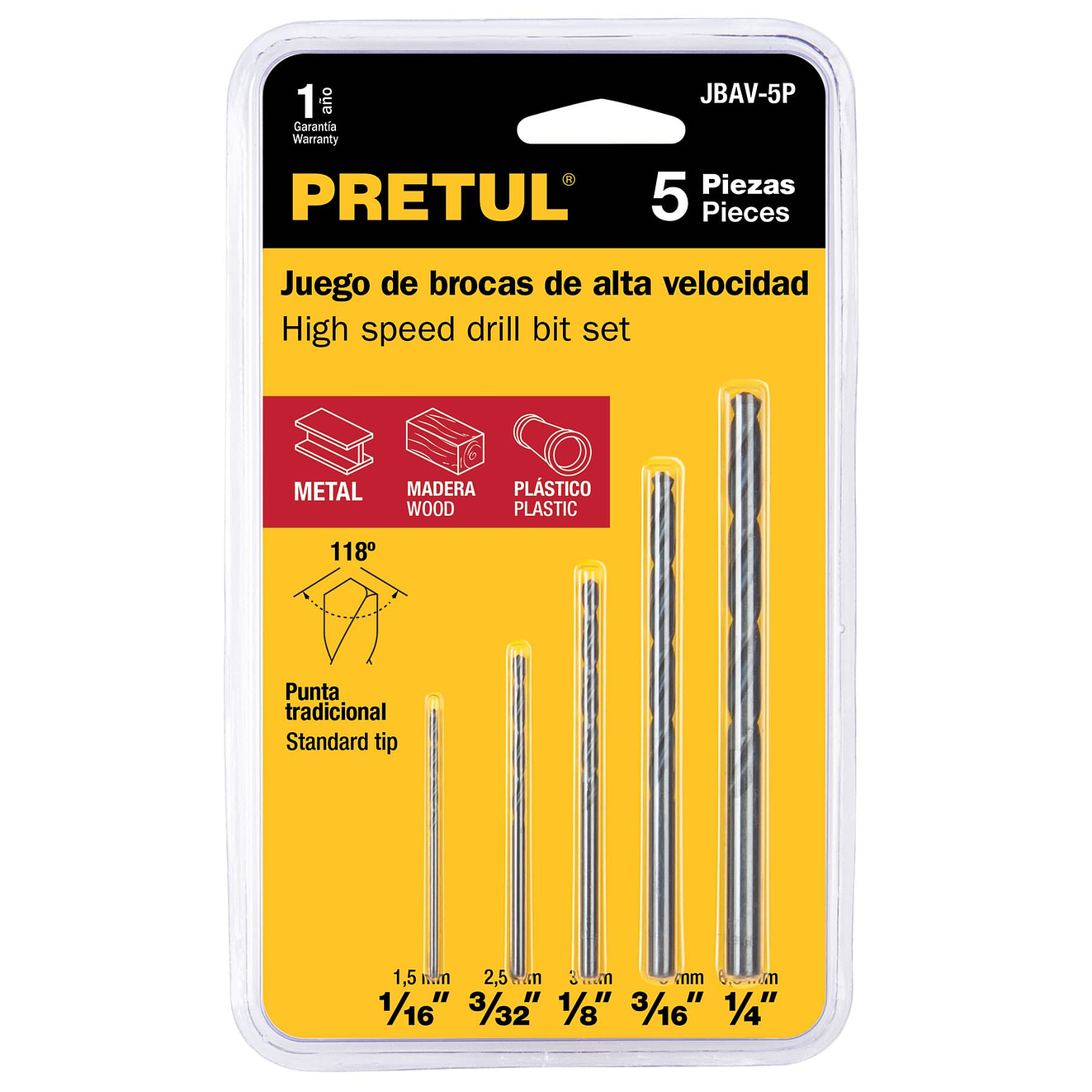Juego de broca de acero de alta velocidad Pretul 20703, 5 piezas 1