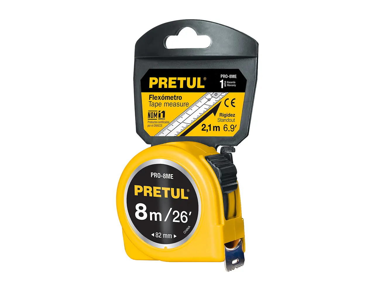 Flexómetro, amarillo, 8m, cinta 1