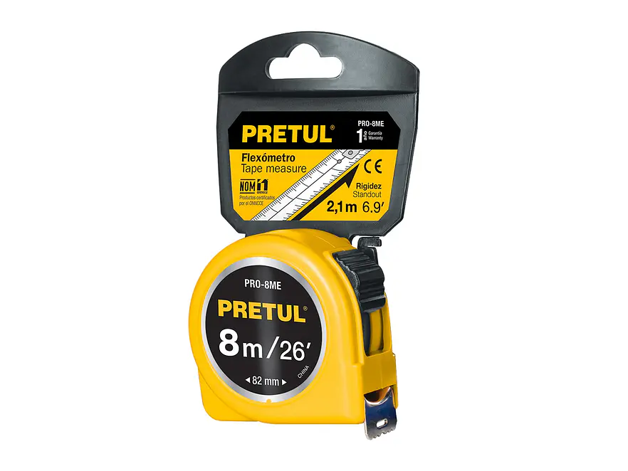 Flexómetro, amarillo, 8m, cinta 1