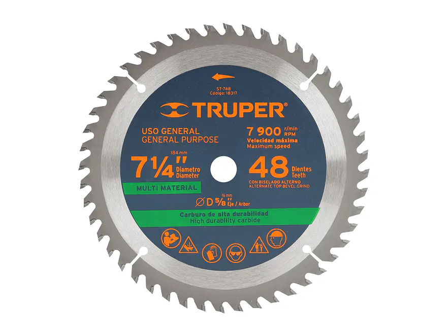 Disco sierra p/plástico 7-1/4', 48 dientes, centro 5/8'