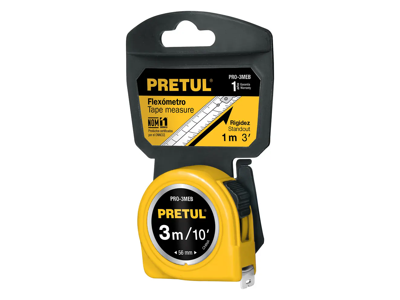 Flexómetro, amarillo, 3m,cinta 1/2