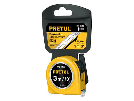 Flexómetro, amarillo, 3m,cinta 1/2