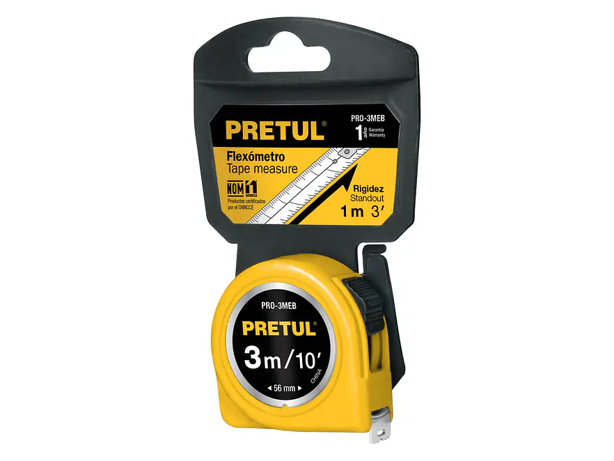 Flexómetro, amarillo, 3m,cinta 1/2