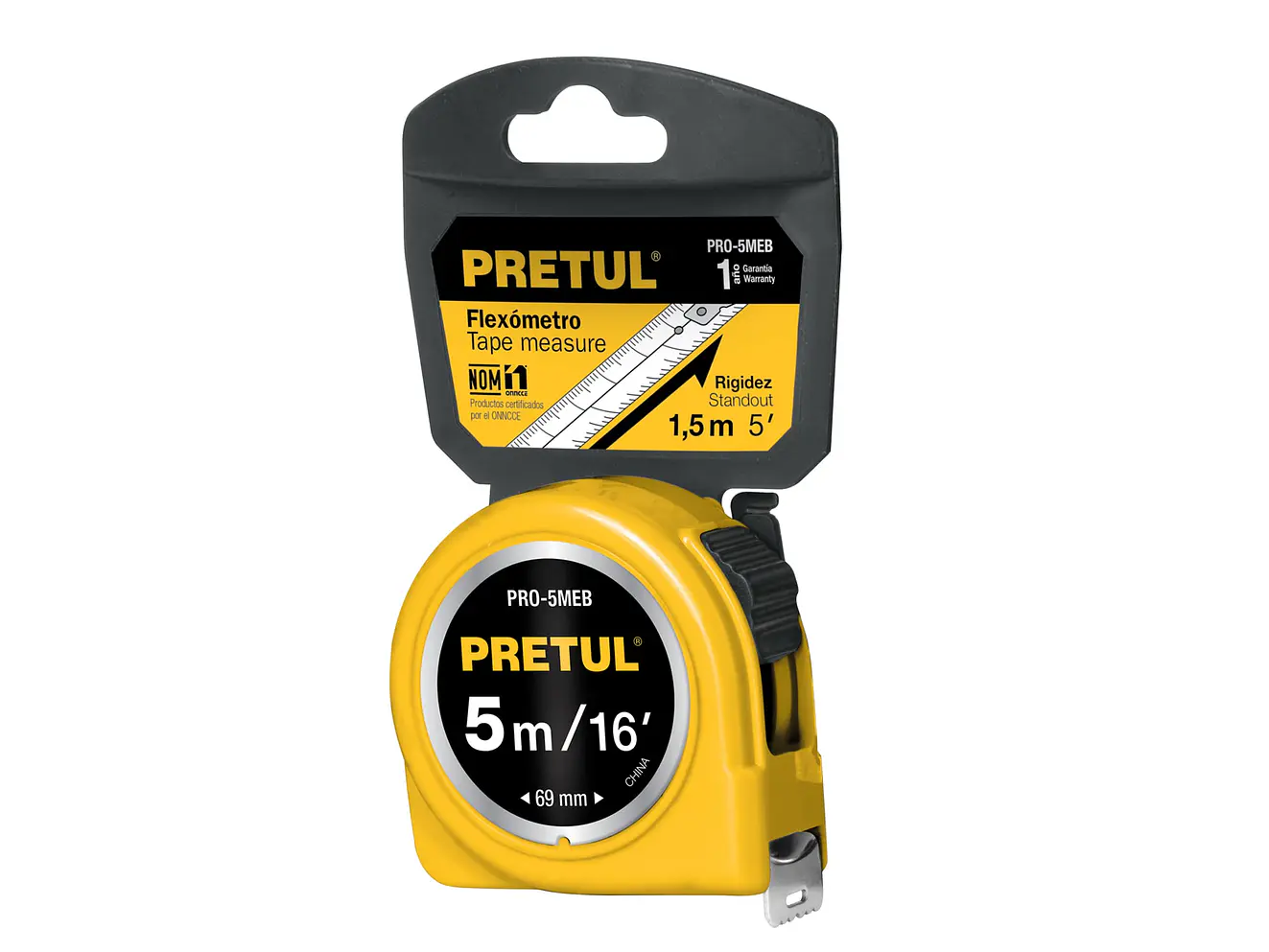 Flexómetro, amarillo, 5m,cinta 3/4
