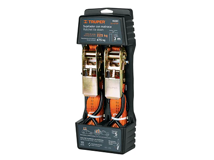Eslinga con ratchet, carga máxima 675 kg, 2 piezas Truper 19281 - Foto 1 | aztools.co