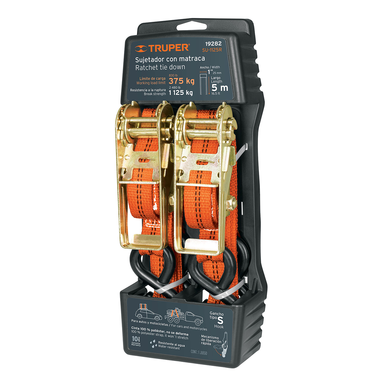 Sujetadores con matraca, carga máxima 1125 kg, 2 piezas