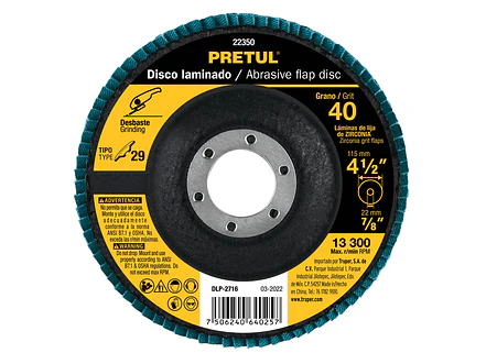 Disco laminado flap, Tipo 29, 4-1/2