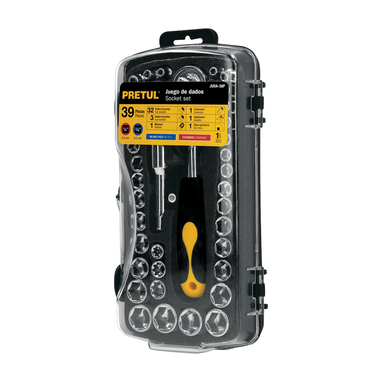 Juego de ratchet y copas Pretul 23969, 39 piezas,  1