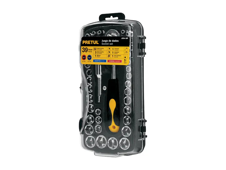 Juego de ratchet y copas Pretul 23969, 39 piezas,  - Foto 1 | aztools.co