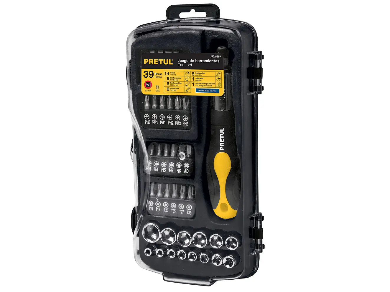 Juego de ratchet Pretul 23971, copas y puntas, 39 piezas,  - Foto 1 | aztools.co