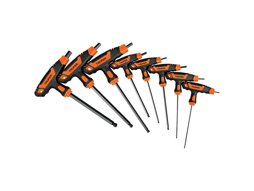 Juego de 8 llaves allen mango T Truper 100933, punta de bola,2 a 10 mm