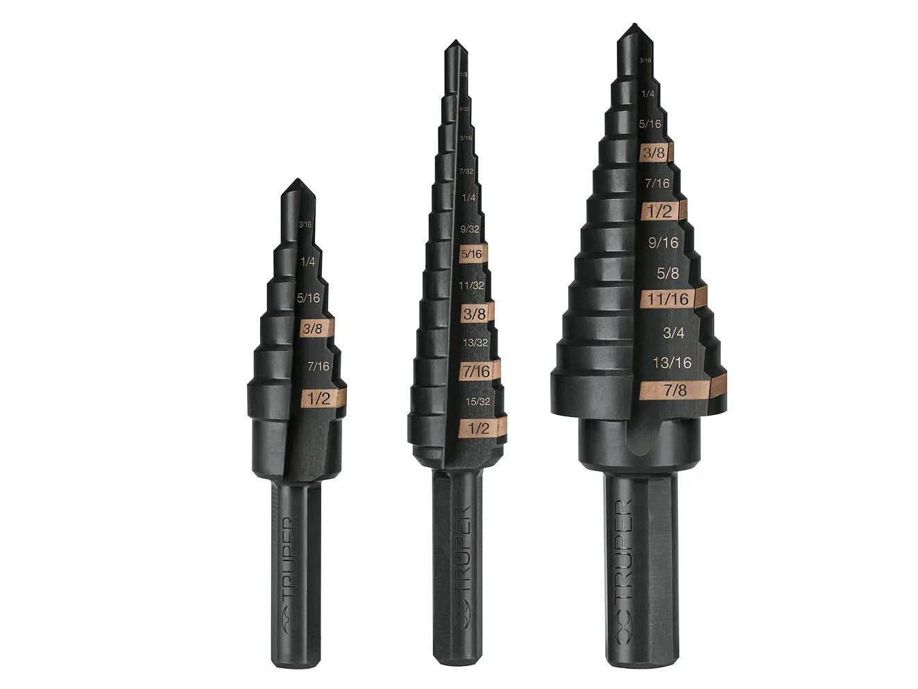 Juego de brocas escalonadas óxido negro 3 piezas Truper 100988, JBES-3,  - Foto 1 | aztools.co