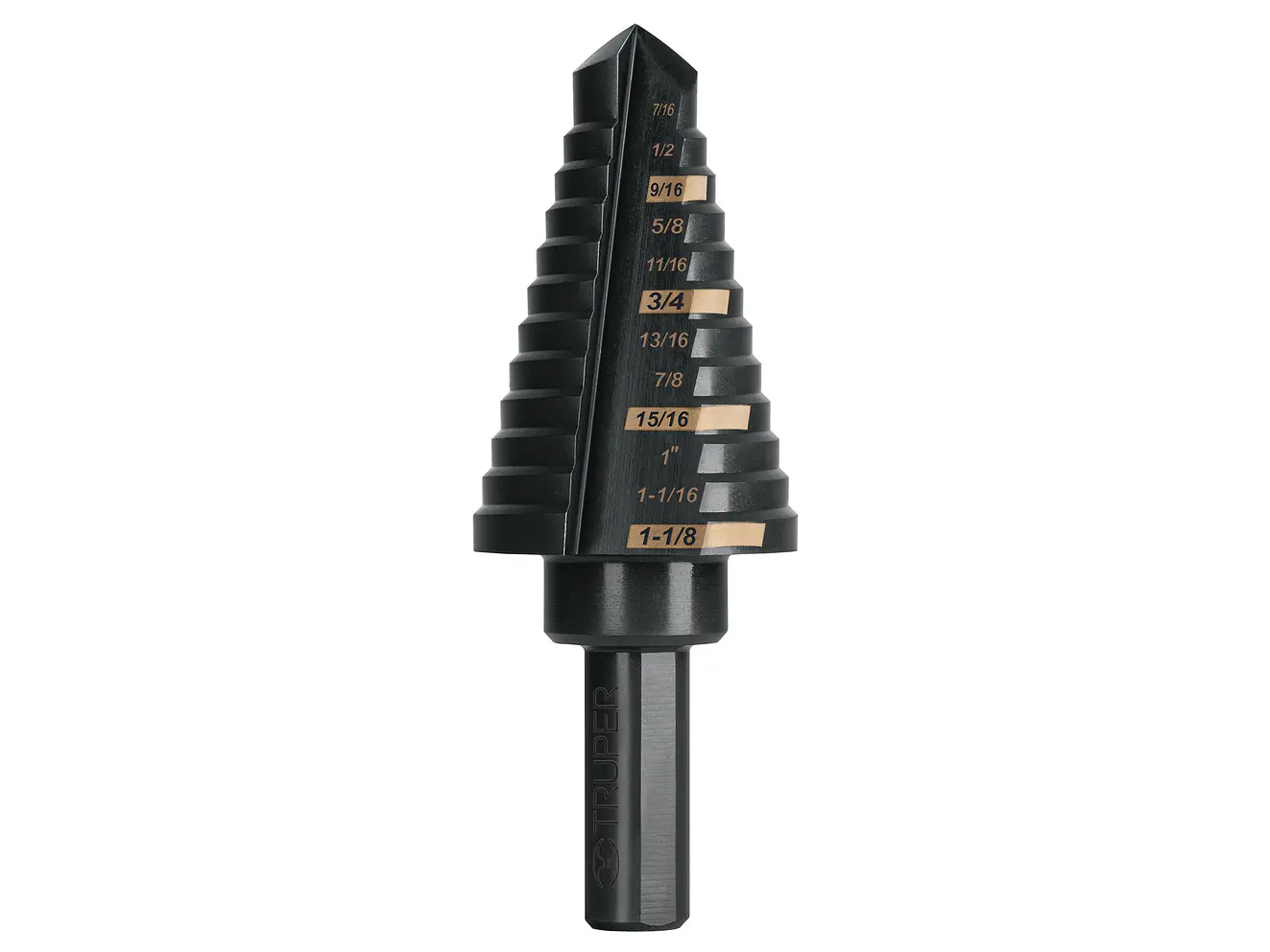 Broca escalonada óxido negro 12 escalones 7/16' a 1-1/8' TRUPER 101458 - Envío a todo Colombia | aztools.co