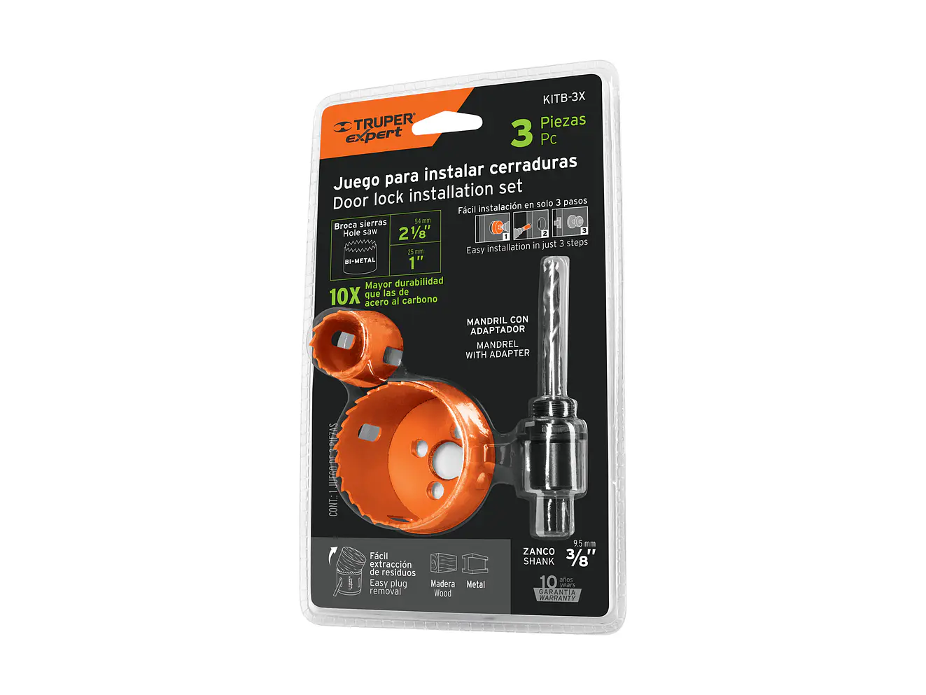 Juego de 3 piezas bimetálicas para instalar cerraduras, Truper 100816 - Foto 1 | aztools.co