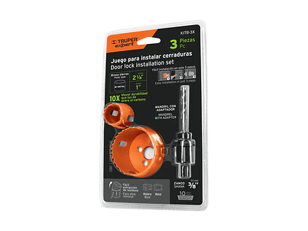 Juego de 3 piezas bimetálicas para instalar cerraduras, Truper 100816 - Foto 1 | aztools.co