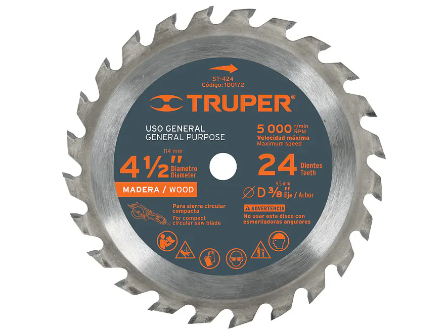 Disco sierra p/madera 4-1/2', 24 dientes, centro 3/8'