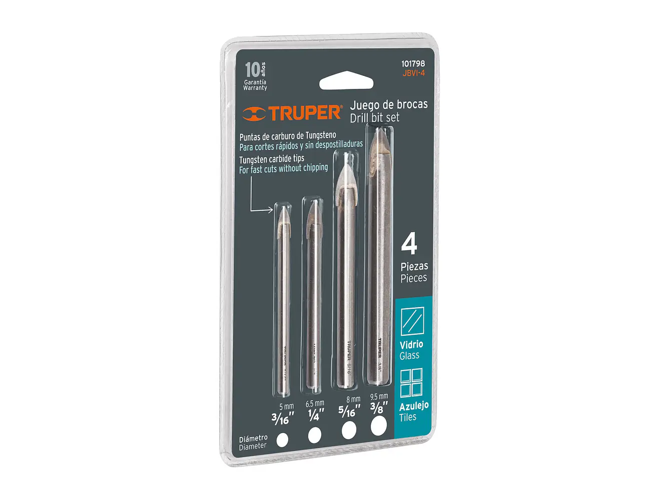 Juego de brocas para vidrio y azulejo Truper 101798, 4 Piezas JBVI-4,  - Envío a todo Colombia | aztools.co