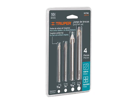 Juego de brocas para vidrio y azulejo Truper 101798, 4 Piezas JBVI-4,  - Envío a todo Colombia | aztools.co