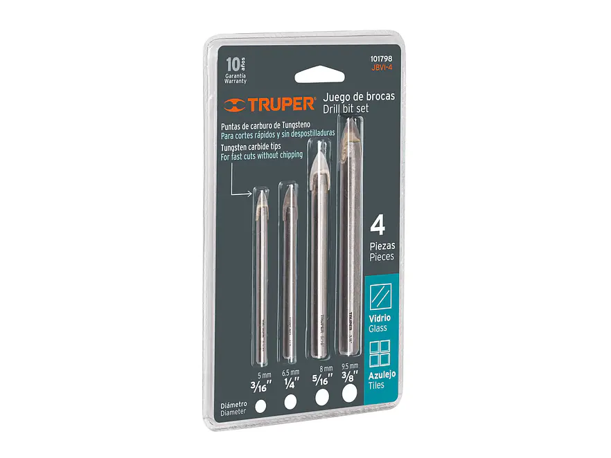 Juego de brocas para vidrio y azulejo Truper 101798, 4 Piezas JBVI-4,  - Envío a todo Colombia | aztools.co