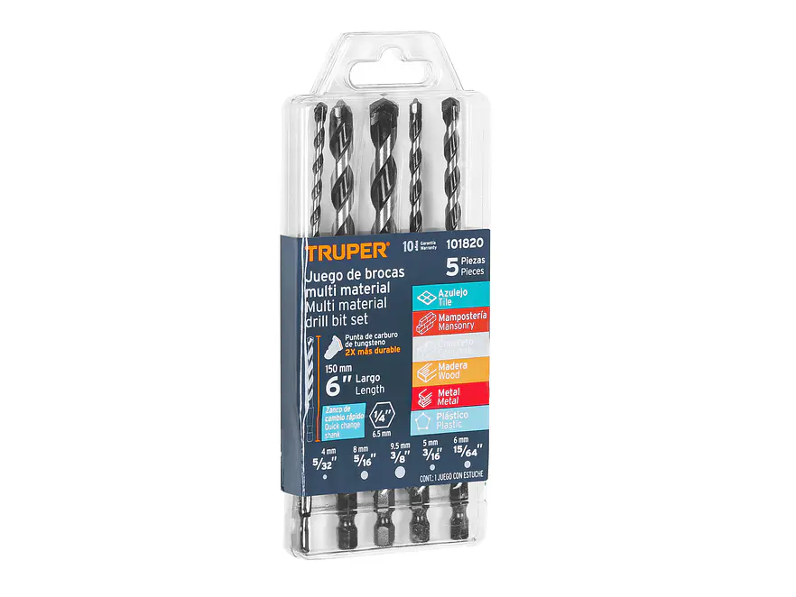 Juego de brocas multimaterial Truper 101820, 5 piezas - Envío a todo Colombia | aztools.co