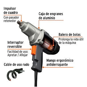 Llave impacto Industrial Electrica Truper 11682: 900W, torque 162 lb/ft, 1/2