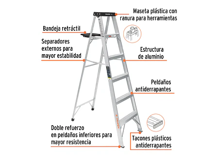 Escalera tipo tijera Truper 16743 Tipo 3 con 5 pasos con bandeja  - Foto 2 | aztools.co