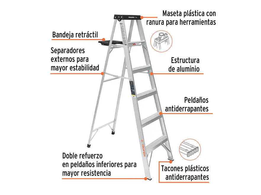 Escalera tipo tijera Truper 16743 Tipo 3 con 5 pasos con bandeja  - Foto 2 | aztools.co