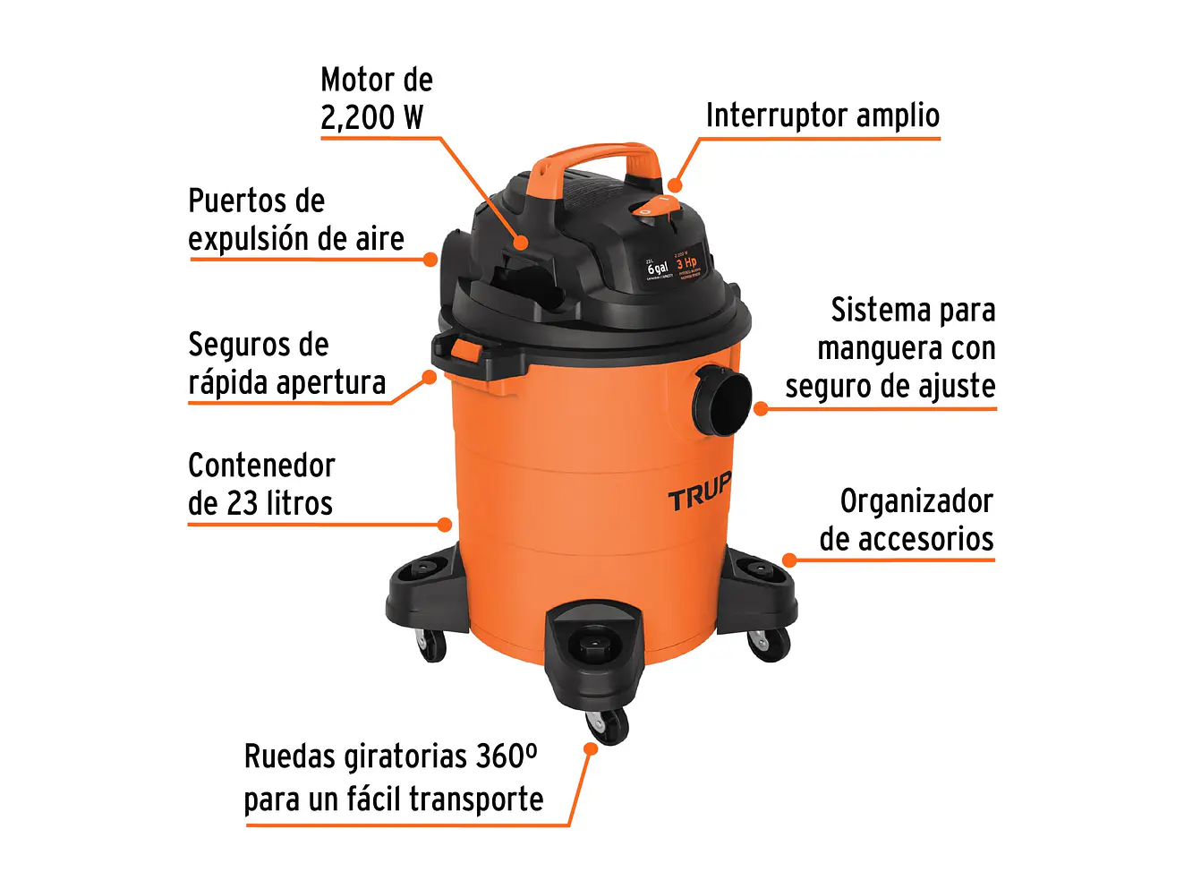 Aspiradora para Sólidos y Líquidos Truper ASP-06 12092 3 HP 23 Litros  - Foto 2 | aztools.co