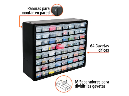 Caja Organizador 64 Compartimientos 50 Cm Truper 10895 Color Negro - Foto 2 | aztools.co