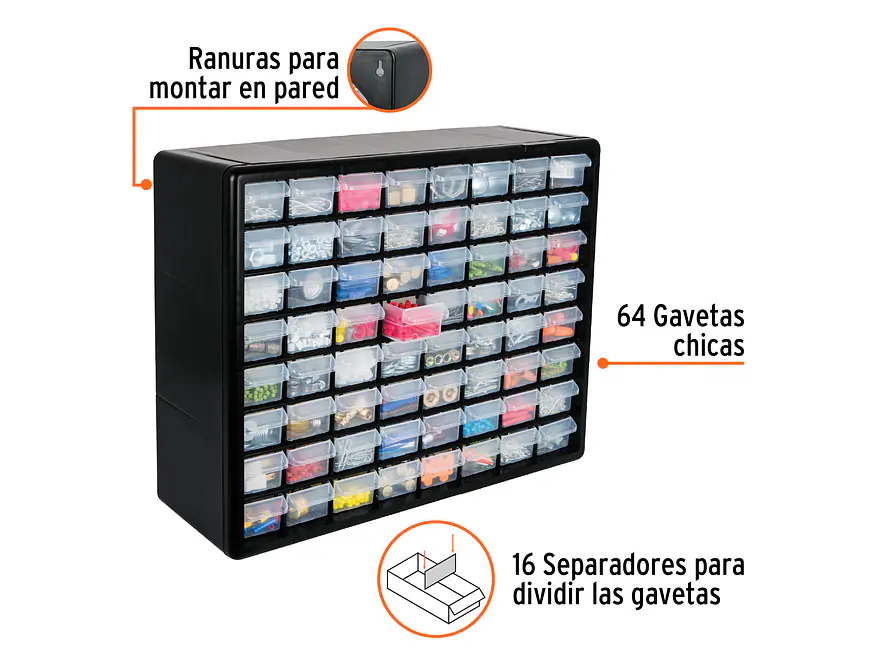 Caja Organizador 64 Compartimientos 50 Cm Truper 10895 Color Negro - Foto 2 | aztools.co
