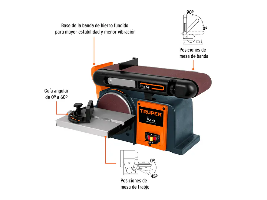 Lijadora de banda Truper 12110 PUL-4X6T 60Hz 375W 120V  - Foto 2 | aztools.co