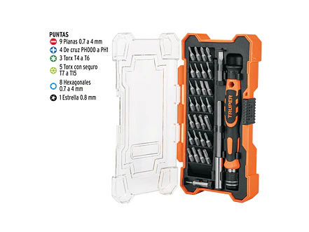 Destornillador joyero de precisión con 30 puntas y extensión Truper 14162 - Foto 1 | aztools.co