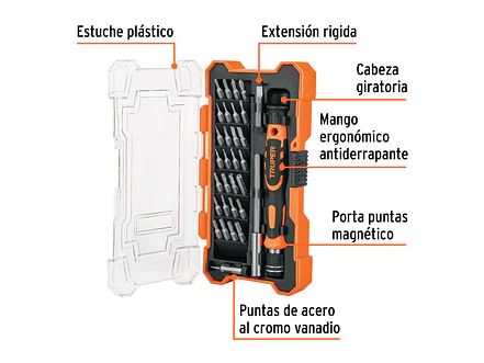 Destornillador joyero de precisión con 30 puntas y extensión Truper 14162 - Foto 3 | aztools.co