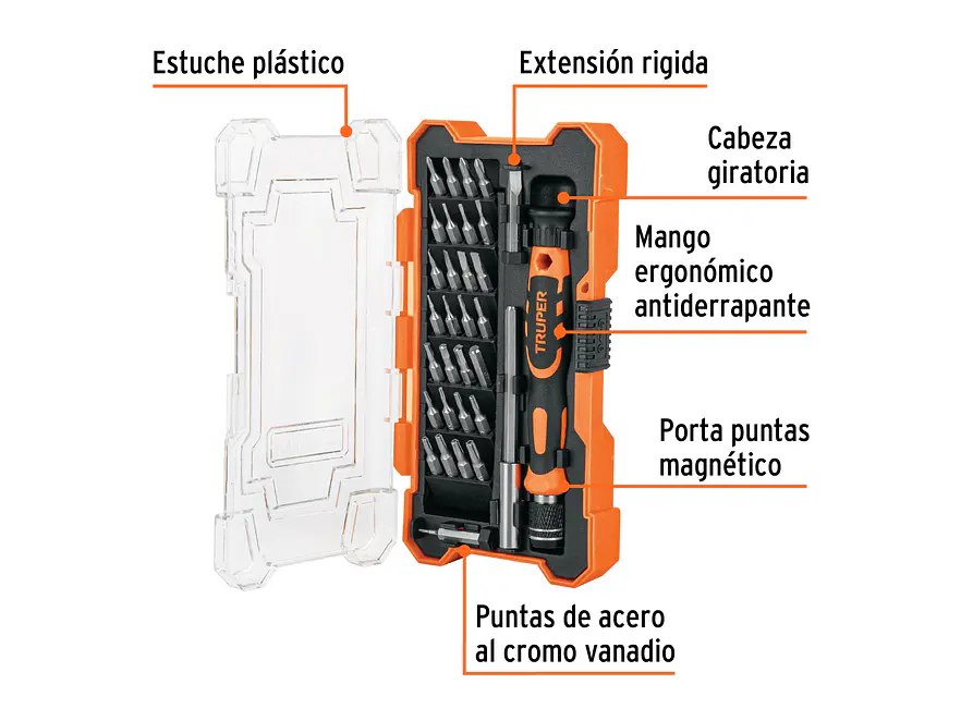 Destornillador joyero de precisión con 30 puntas y extensión Truper 14162 - Foto 3 | aztools.co