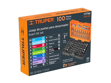 Juego 100 puntas de destornillador con estuche PUN-100 Truper 17794 - Foto 2 | aztools.co